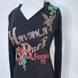 Vintage Havana Womens Embroidered Hooded Top Size M‎ Western Rodeo Rock Festival